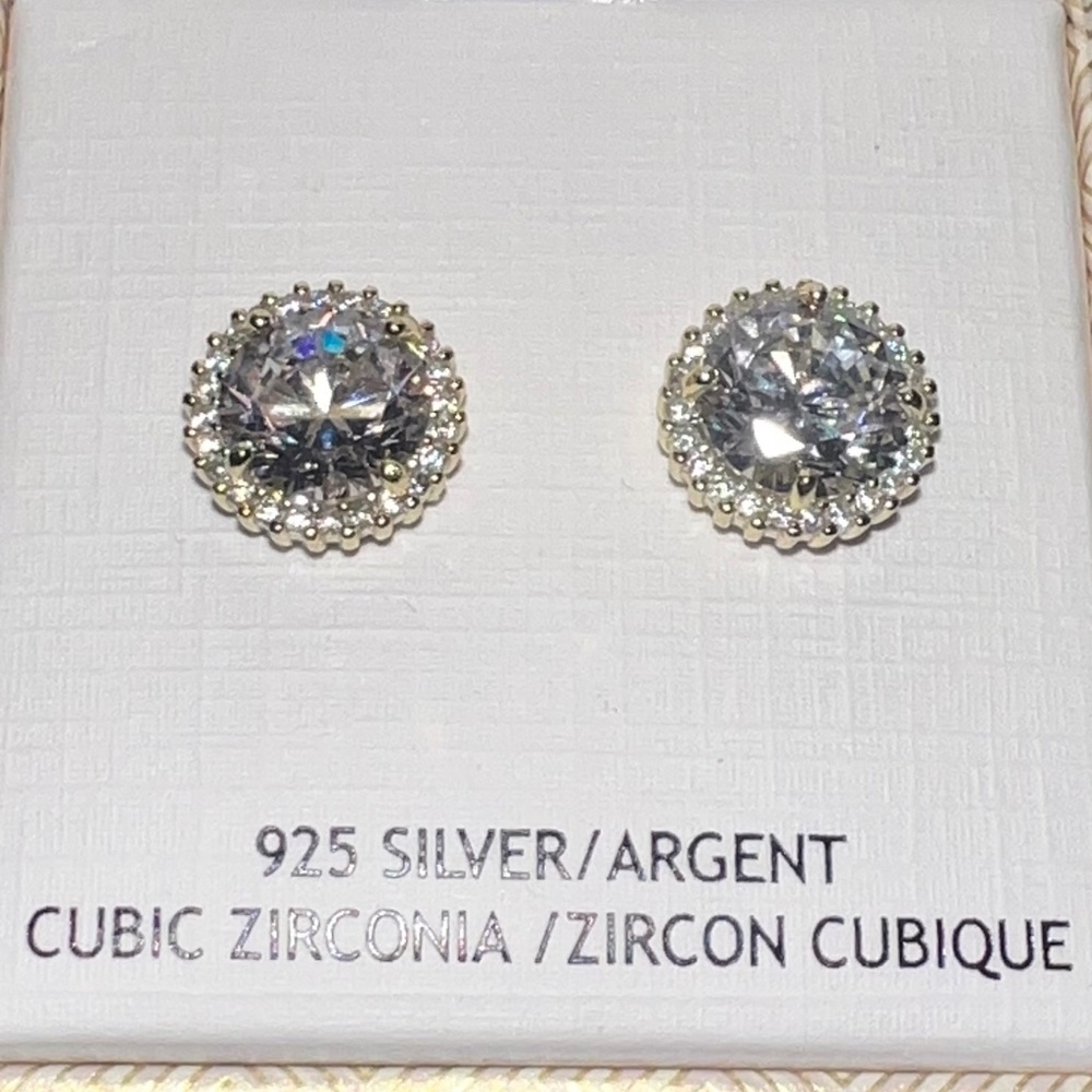 Sterling Silver Cubic Zirconia Round Halo Stud Earrings - Silver